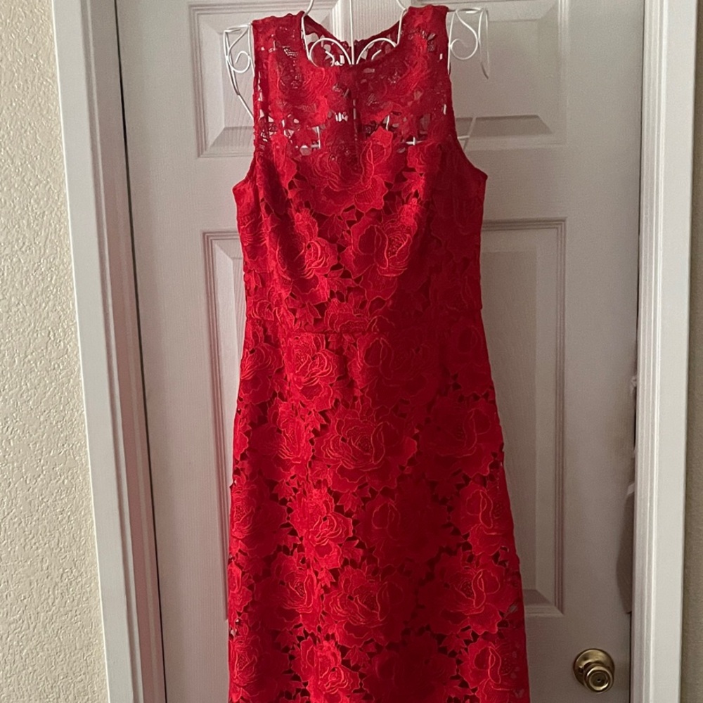 Julia Jordan Red Lace Midi Dress